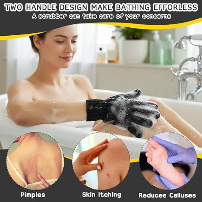 Sibba 3 Pcs Exfoliating Body Scrubber Bath Gloves Set Back Scrubber Shower Towel Double Sided Bath Gloves for Exfoliator, Back Washer for Body Scrub, Remove Dead Skin - Image 4